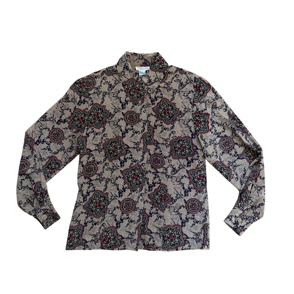 Vintage Talbots Silk Blouse 6 Paisley Medallion Print Long Sleeve
